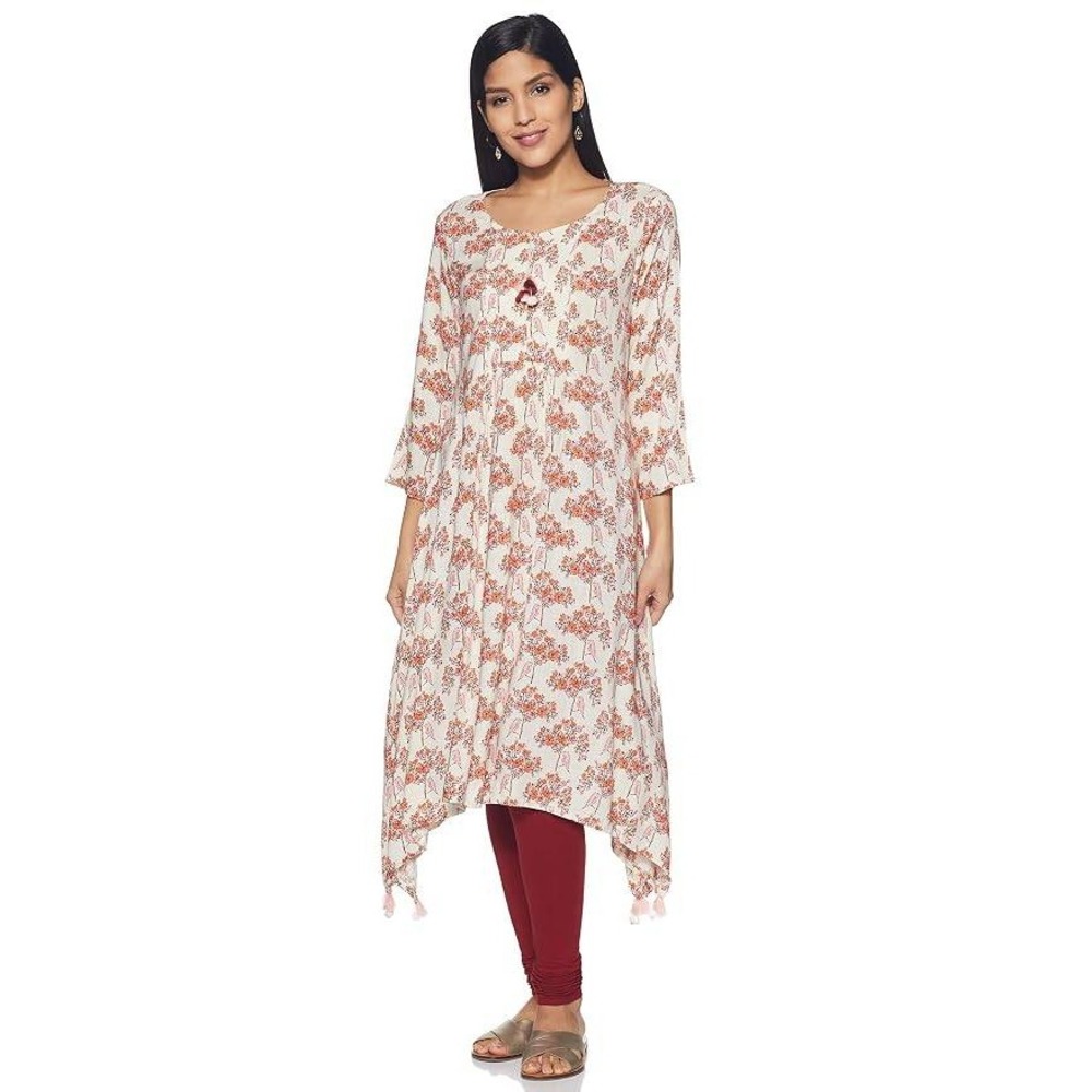 Global Desi Tunic Dress Size S 100% Cotton Bird Floral Boho-Chic Indo-Western